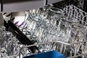 Glasses in a dishwasher